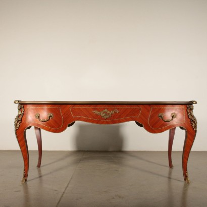 Bureau Placage de Bois de Rose Cuir Bronze Italie Moitié '900