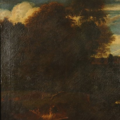Landscape with Shepherd and Herd Oil Painting 18th Century