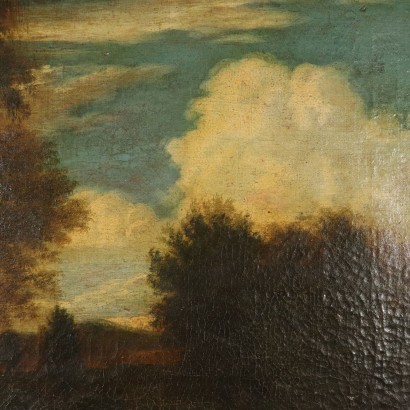 Landscape with Shepherd and Herd Oil Painting 18th Century