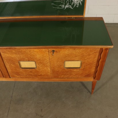 Buffet with Mirror Mahogany and Burl Veneer Vintage Italy 1950s