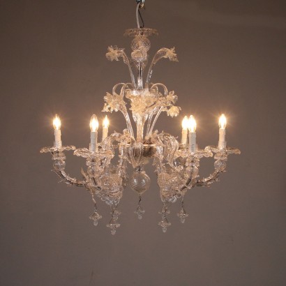 Chandelier Glass Pendants Iron Murano Italy First Half of 1900s