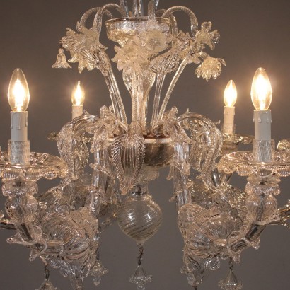 Chandelier Glass Pendants Iron Murano Italy First Half of 1900s