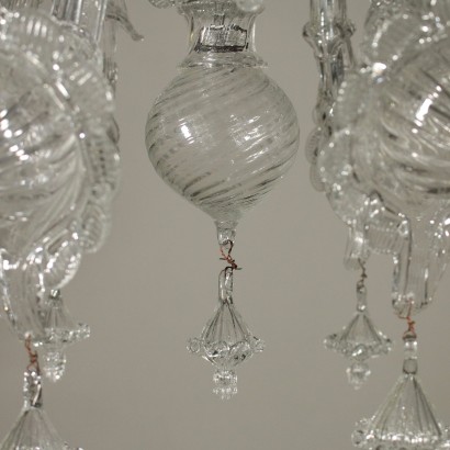 Chandelier Glass Pendants Iron Murano Italy First Half of 1900s