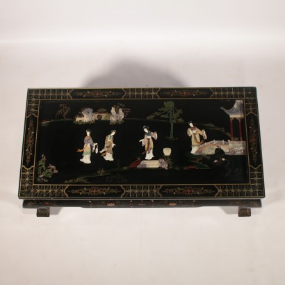 Chinoiserie Coffee Table Lacquered Wood Crystal Italy 20th Century