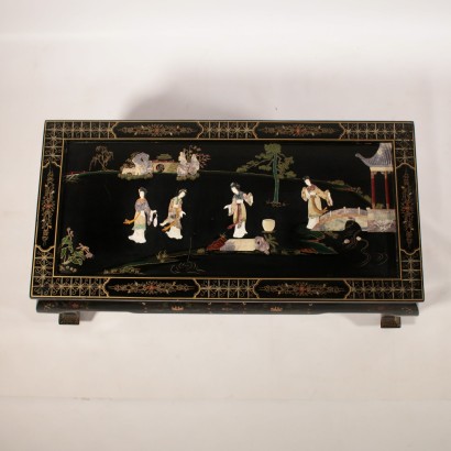 Chinoiserie Coffee Table Lacquered Wood Crystal Italy 20th Century