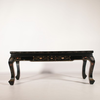 Table Chinoiserie Pierres dures Bois Laqué Cristal Est '900