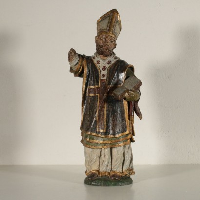 Wooden Sculpture St. Ambrose Italy 17th Century