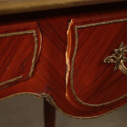 Bureau Placage de Bois de Rose Cuir Bronze Italie Moitié '900