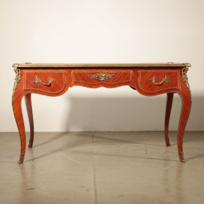 Bureau Placage de Bois de Rose Cuir Bronze Italie Moitié '900