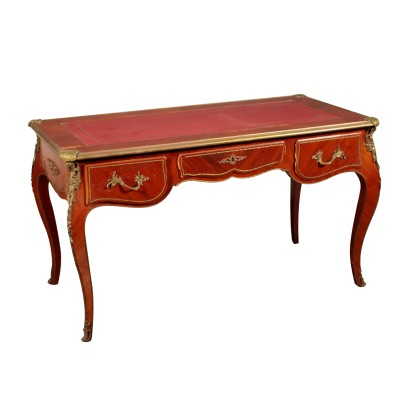 Bureau Placage de Bois de Rose Cuir Bronze Italie Moitié '900