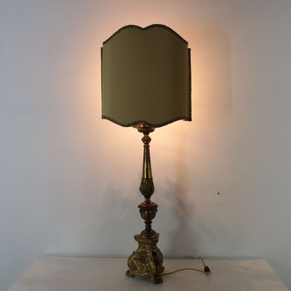 Table Lamp with Lampshade Brass Sheet Italy Early 1900s