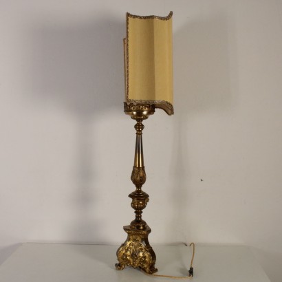 Table Lamp with Lampshade Brass Sheet Italy Early 1900s