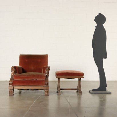 Pair of Armchairs with Footstool Walnut Italy 20th Century