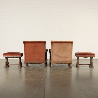 Pair of Armchairs with Footstool Walnut Italy 20th Century