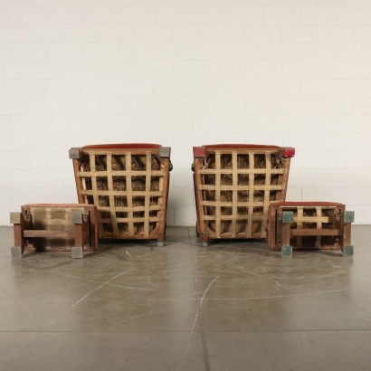 Pair of Armchairs with Footstool Walnut Italy 20th Century