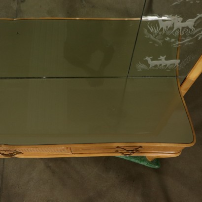 Console avec Miroir Placage de Loupe Hêtre Laiton Italie Années 50