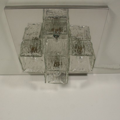 Vintage Pair of Ceiling Lights Chromed Metal Glass Italy 1960s