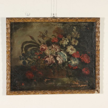 Pair of Still Lives with Flowers Oil Paintings 18th Century