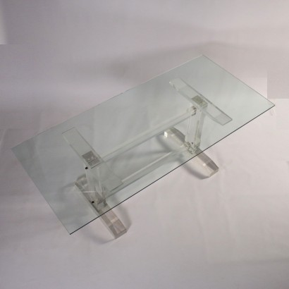 Table Plexiglas Base Glass Top Vintage Italy 1980s