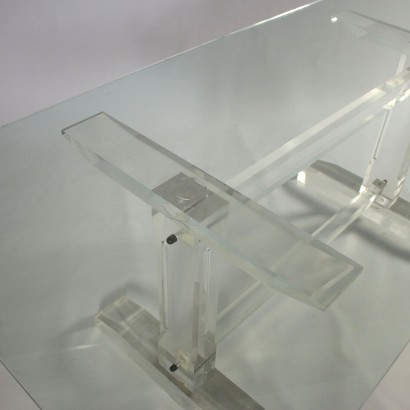 Table Plexiglas Base Glass Top Vintage Italy 1980s
