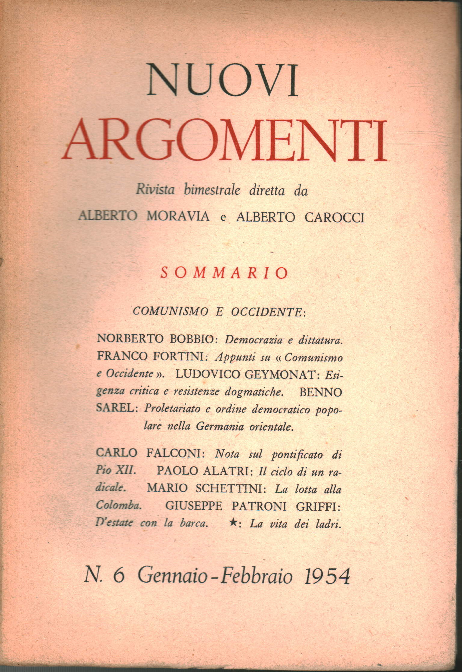 Nuovi Argomenti N. 6 Gennaio-Febbraio 1954, s.a.