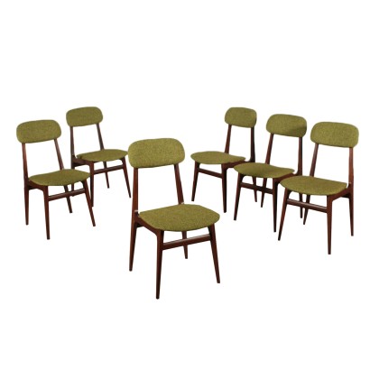 Suite de six Chaises Hêtre teint Mousse Tissu Italie Années 60