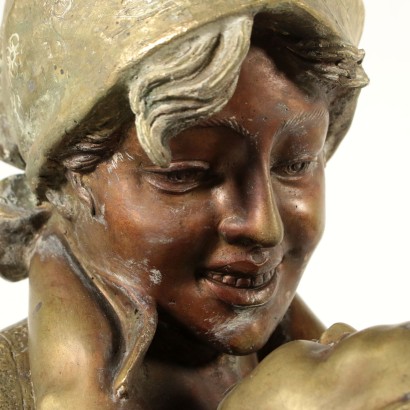 Mother with Child A. Merente Bronze Sculpture 20th Century