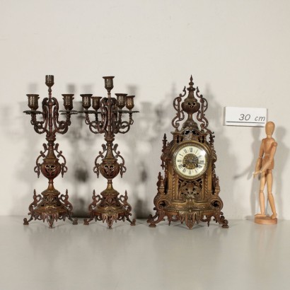 Triptyque de Cheminée Bronze Porcelaine Verre bombé Fin'800 Début'900