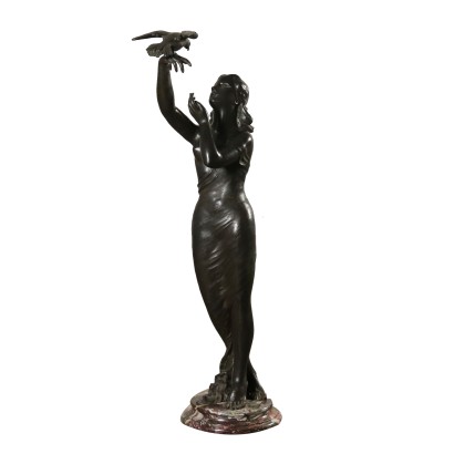 Liberty Bronze Statue Marble Base Italy Early 1900s