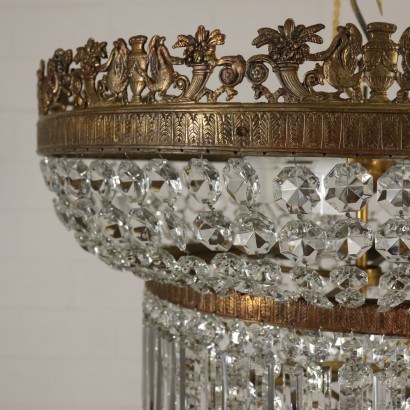 Chandelier Empire Style Brass Glass Italy 20th Century