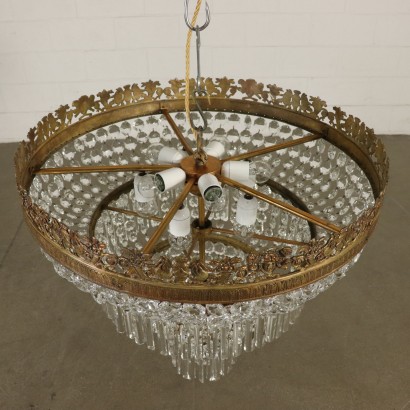 Chandelier Empire Style Brass Glass Italy 20th Century