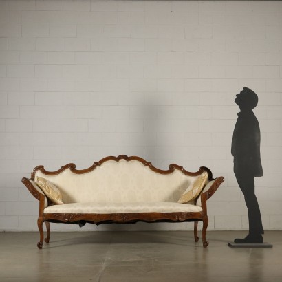 Serpentine Walnut Sofa Manufactured in Italy Mid 1700s