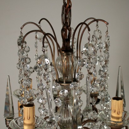 Chandelier Eight Arms Glass Pendants Italy 20th Century