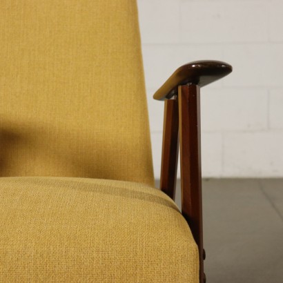 Pair of Armchairs Mahogany Fabric Vintage Italy 1950s