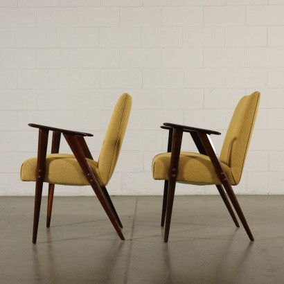 Pair of Armchairs Mahogany Fabric Vintage Italy 1950s