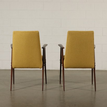 Pair of Armchairs Mahogany Fabric Vintage Italy 1950s