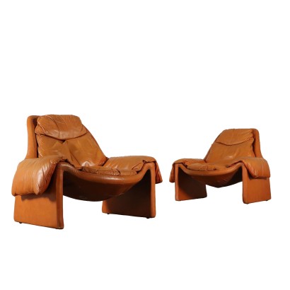 Pair of Armchairs for Saporiti Leather Vintage Italy 1980s