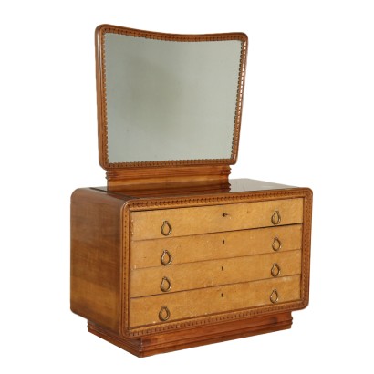 Chest of Drawers with Mirror Burl Veneer Vintage Italy 1940s