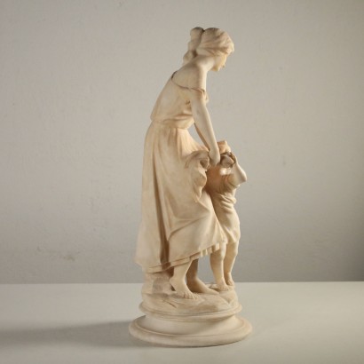 Alabaster Statue Woman with Child Art Nouveau Italy