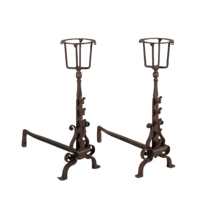 Pair of Mantel Andirons Wrought Iron 18th Century