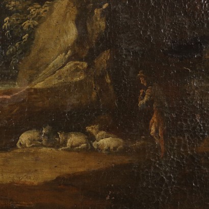 Landscape with Figures Oil Painting on Canvas 17th Century
