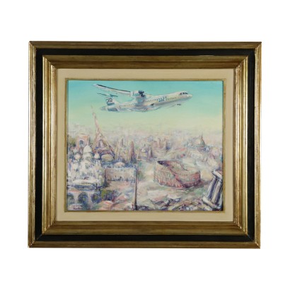 Paysage de Stellario Baccellieri Vue de Rome Huile sur Toile 2003