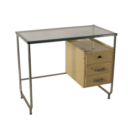 Bureau Métal laqué Aluminium Verre Fabriqué en Italie Années 60