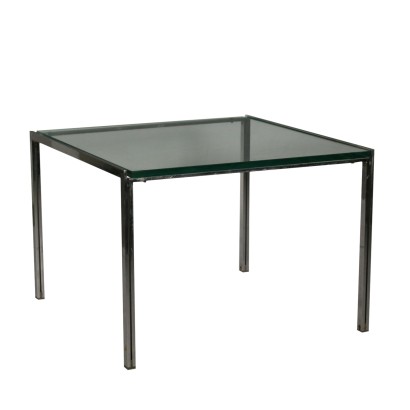 Petite Table Métal chromé Verre Fabeiqué en Italie Années 60-70