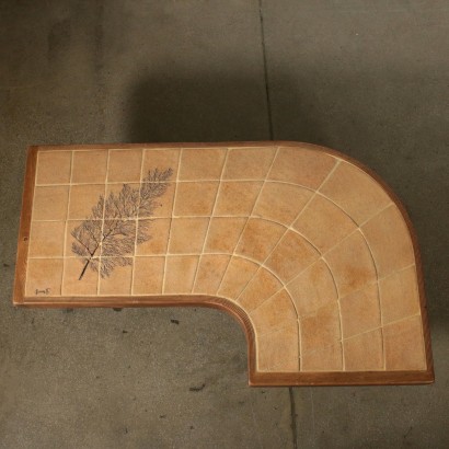 Coffee Table Wood Ceramic Tiles Vintage Italy 1980s