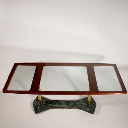 Table Mahogany Glass Marble Vintage Italy 1950s