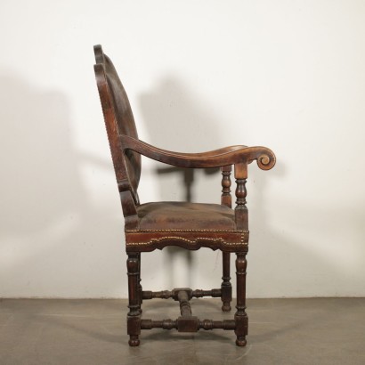 Revival Walnut Armchair Italy First Half of 1900s