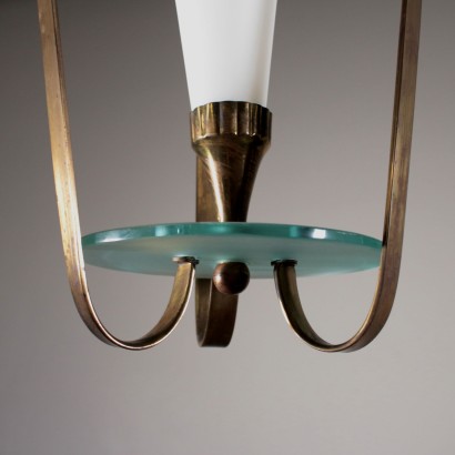 Ceiling Lamp Brass Glass Vintage Italy 1950s