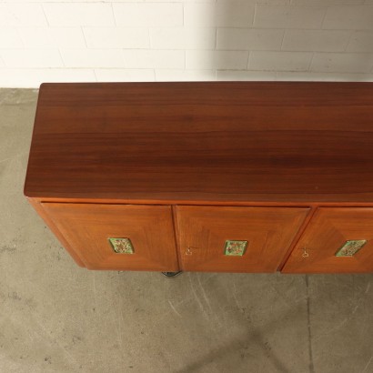 Cupboard Teak Veneer Marble Brass Vintage Italy 1950s