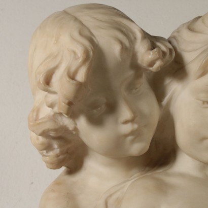 White Marble Statue Young Children Late 1800s